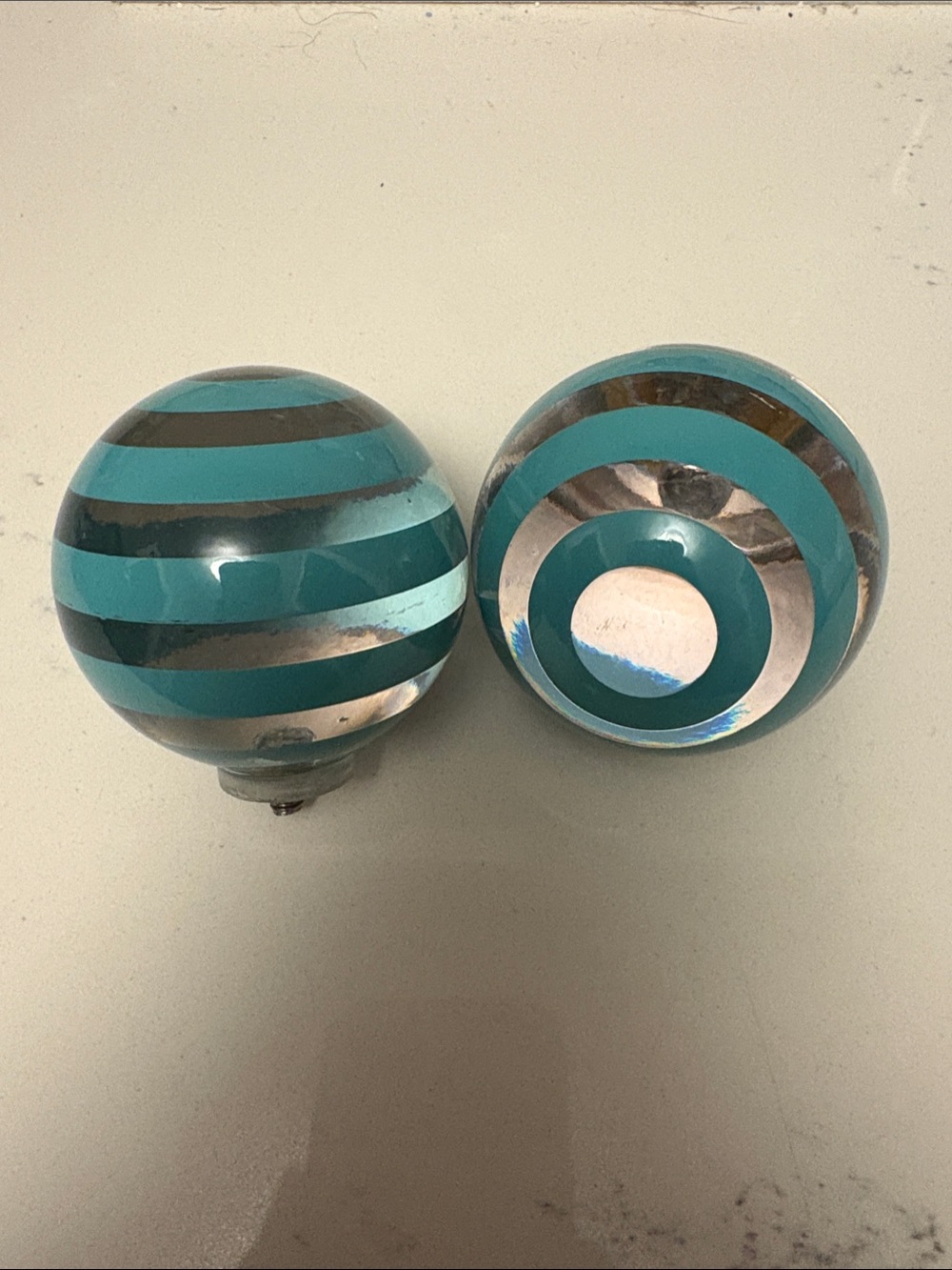 Decorative Turquoise and Silver Curtain Rod Finials - Pair